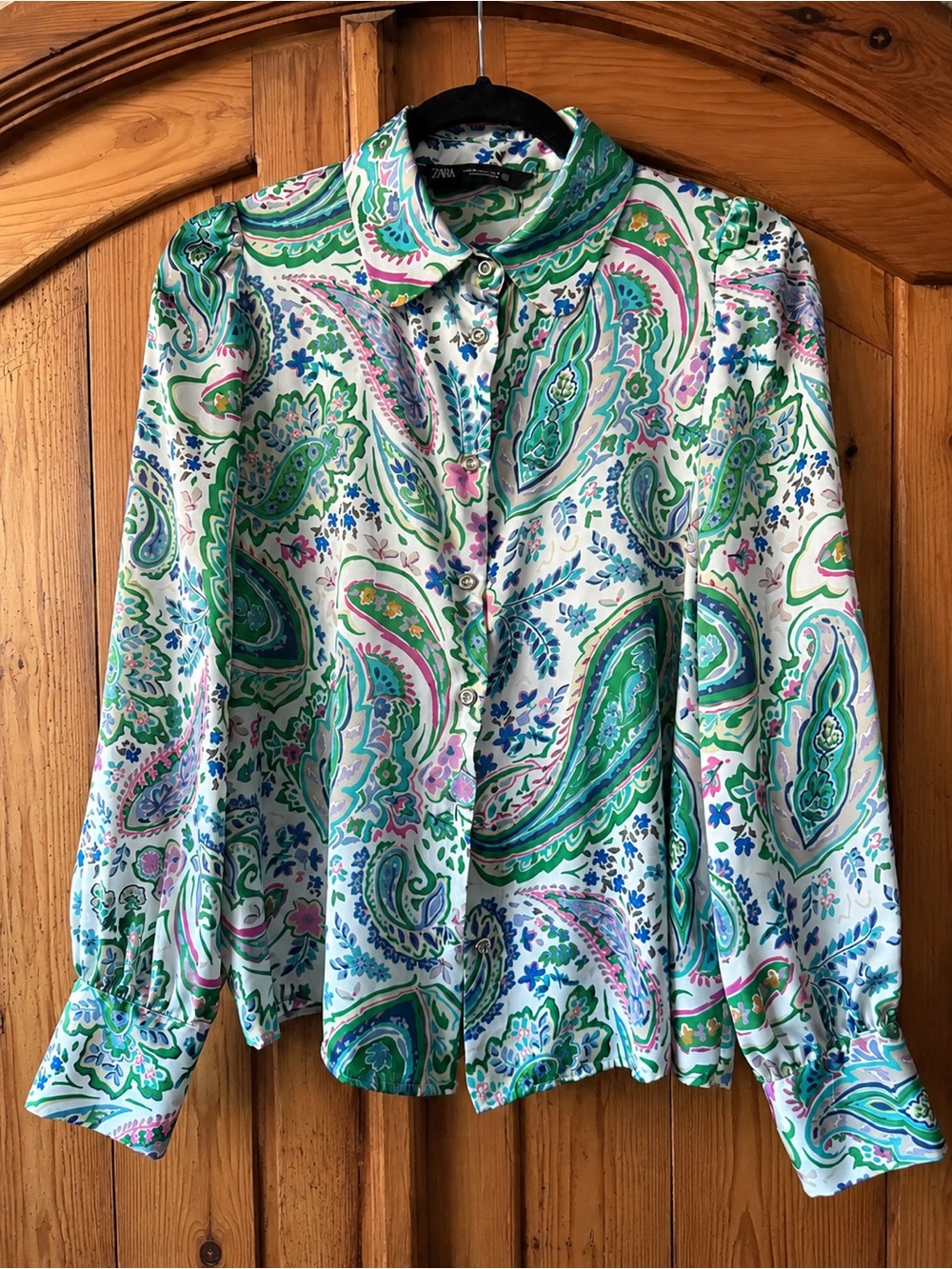 Zara Green & White Paisley Button-Down Shirt - Picture 4 of 6